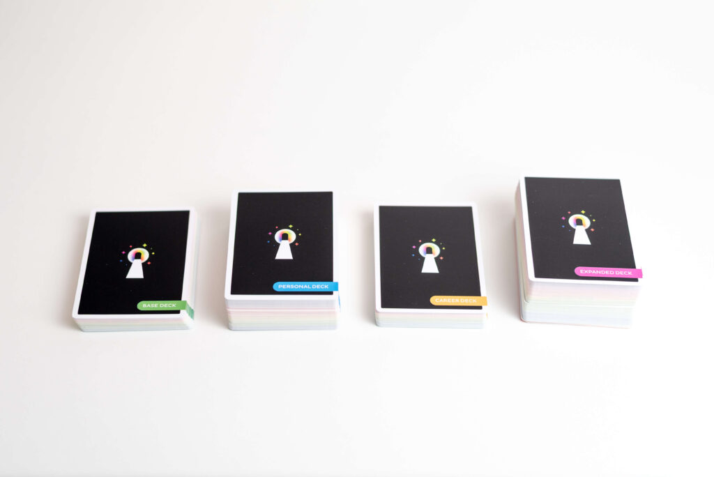 The back of the value cards showing how each of the 4 decks is distinguished.