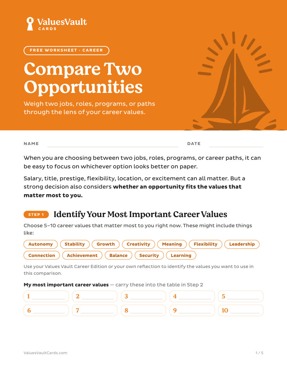 Cover of the Compare Two Opportunities worksheet