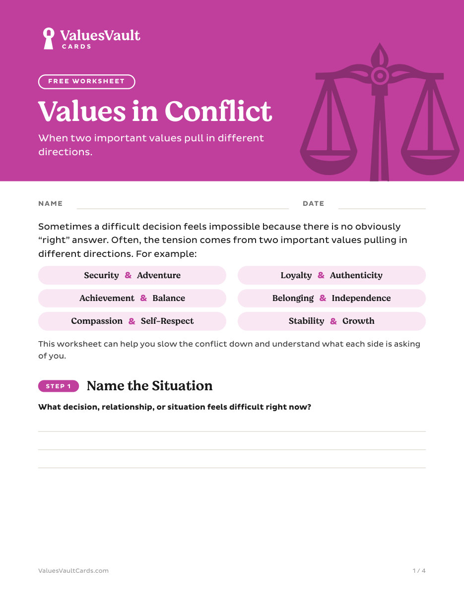 Cover of the Values in Conflict worksheet